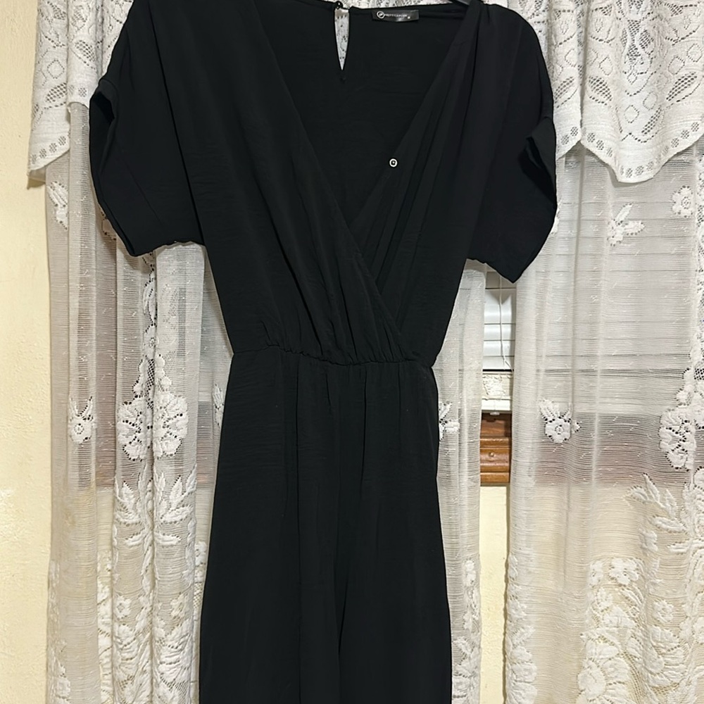 Black short sleeve jump suit with tie